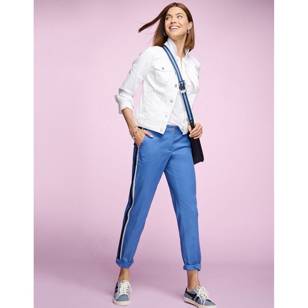 Talbots Relaxed Chino Pants Women's 12P Blue Side Stripe Petite Ankle Stretch